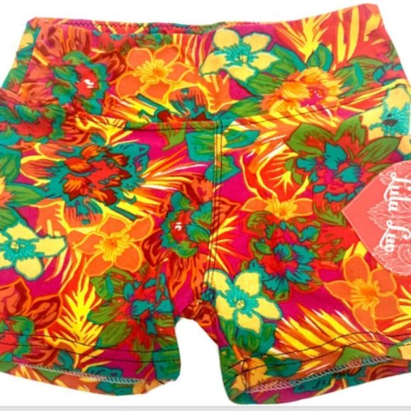 Lulu Luv Pink Girls Shorts Multicolored Floral Green Red Yellow Girls Size 7/8 - Picture 1 of 2